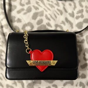 Love Moschino Black Bag with Red Heart Mirror